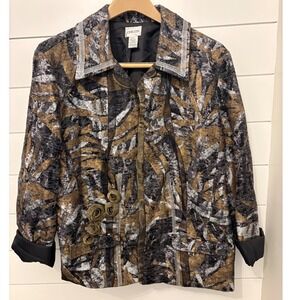 Chico's Art‎ to Wear Jacket Abstract Metallic Print Blazer Size 3